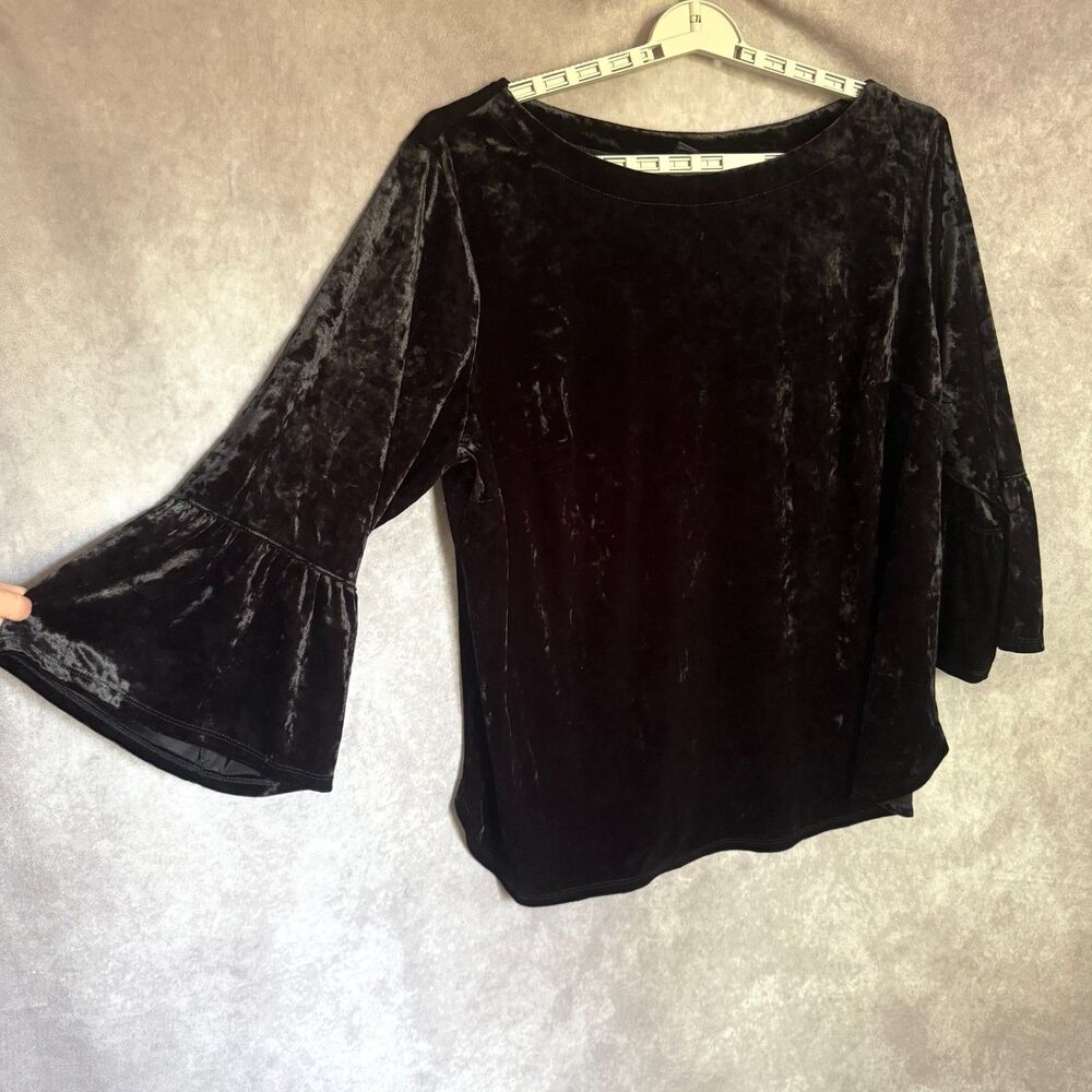 Black velour velvet bell sleeve tunic top womens 3X whimsigoth peasant witchy